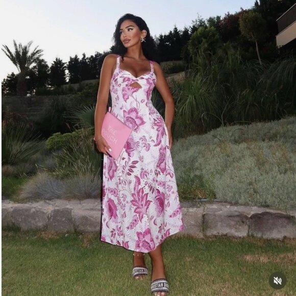 Zara Printed Openwork Embroidered Long Dress Blogger Fav White Pink Size XS - Picture 1 of 10